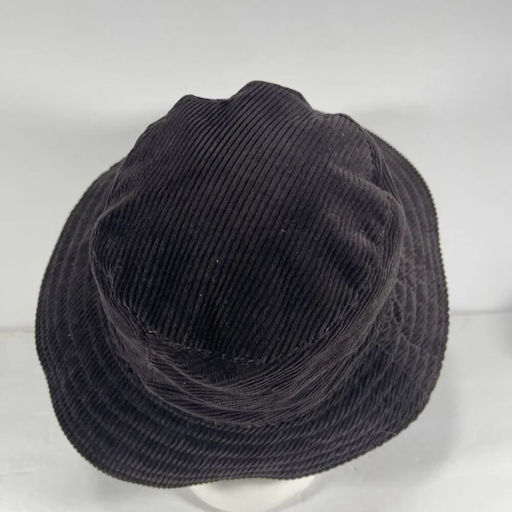 Vintage Corduroy Bucket Hat Fleece Lined Black Made in USA One Size Fisherman